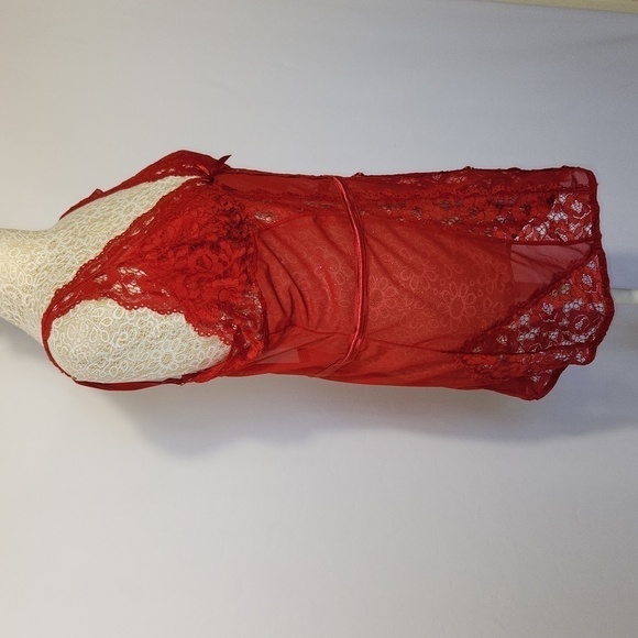 iCollection Women's Red Lace Mesh Adjustable Strap Hook Eye Lingerie Chemise 1X - Picture 5 of 14